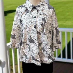 Allison Daley Black and White Floral Blouse